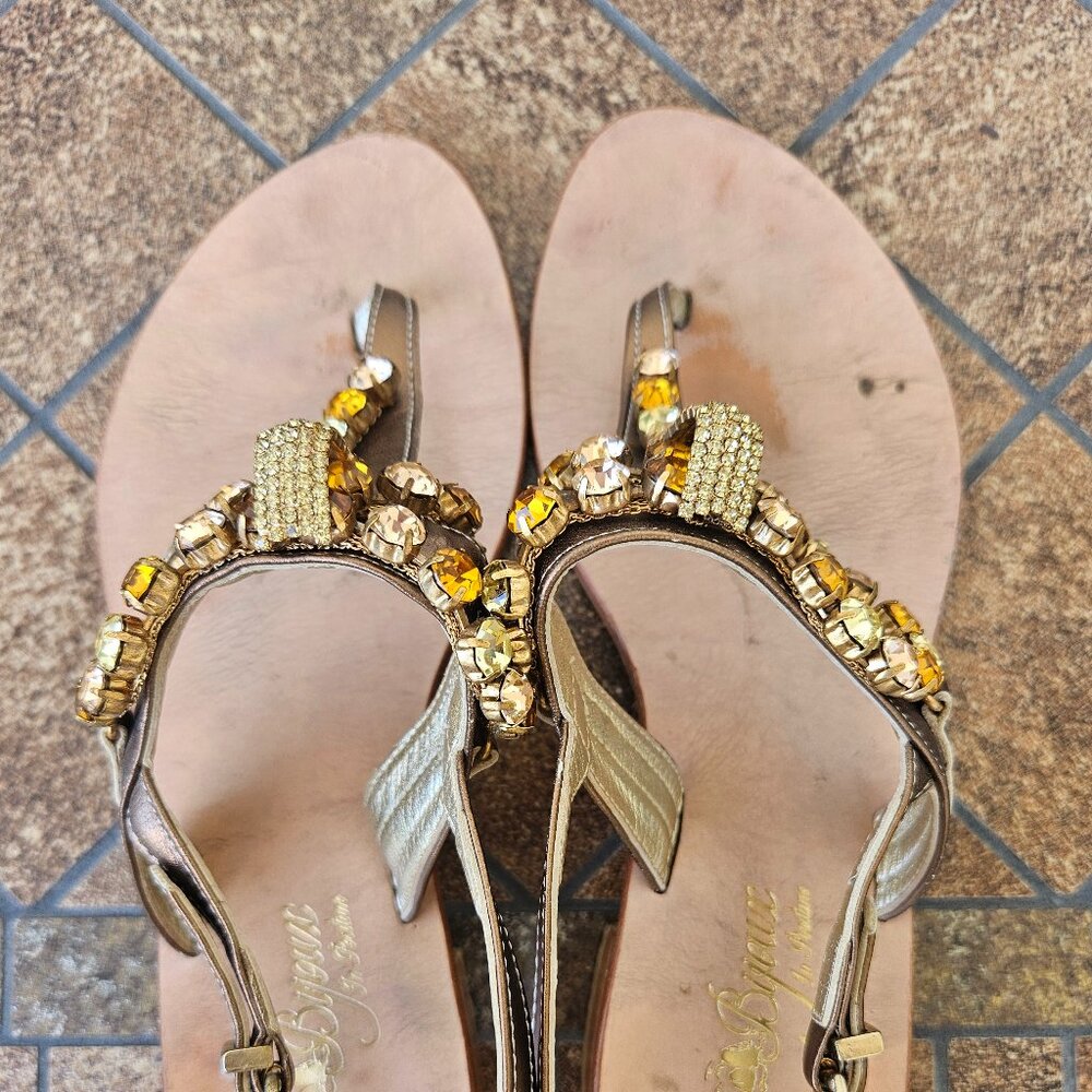 Capri Bijoux In Positano Bronze Jeweled Sandals Made in Italy Size 6